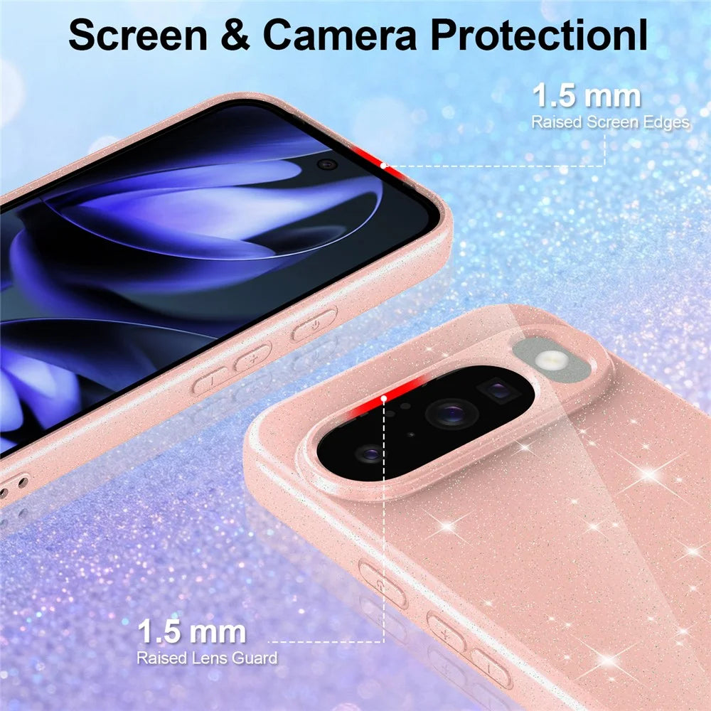 For Google Pixel 10 Magnetic Case Glitter TPU Shockproof Phone Cover with Lanyard - Pink - 4