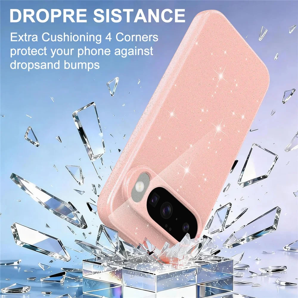 For Google Pixel 10 Magnetic Case Glitter TPU Shockproof Phone Cover with Lanyard - Pink - 6