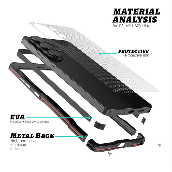 LUPHIE For Samsung Galaxy S26 Ultra Case Metal Bumper Frame Shockproof Phone Cover - Black  /  Red - 5