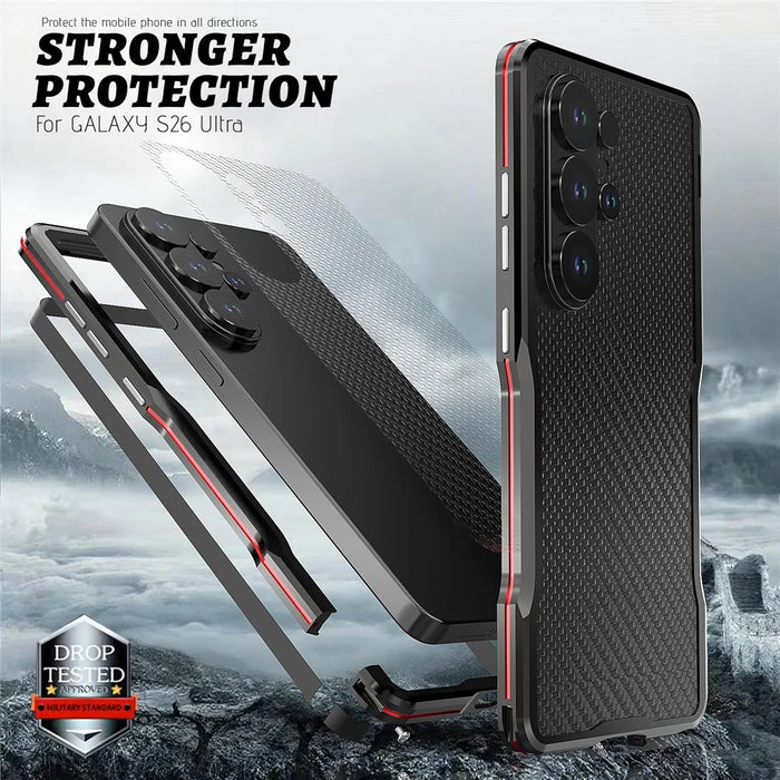 LUPHIE For Samsung Galaxy S26 Ultra Case Metal Bumper Frame Shockproof Phone Cover - Black  /  Red - 6