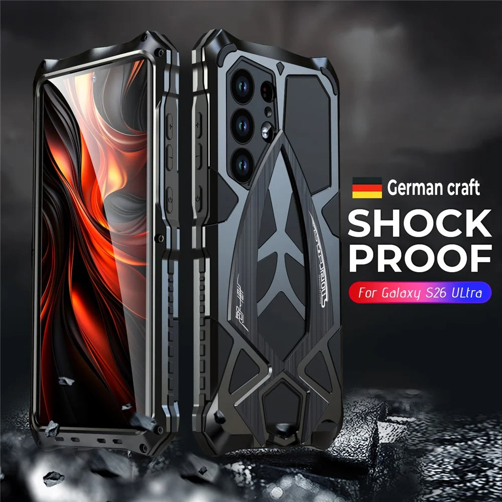 LUPHIE For Samsung Galaxy S26 Ultra Case Sports Car Design Shockproof Metal + TPU Phone Cover with Screen Protector - Black - 2