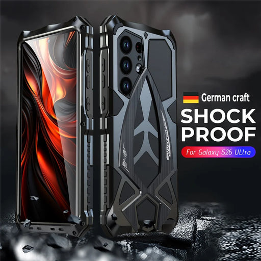 LUPHIE For Samsung Galaxy S26 Ultra Case Sports Car Design Shockproof Metal + TPU Phone Cover with Screen Protector - Black - 2