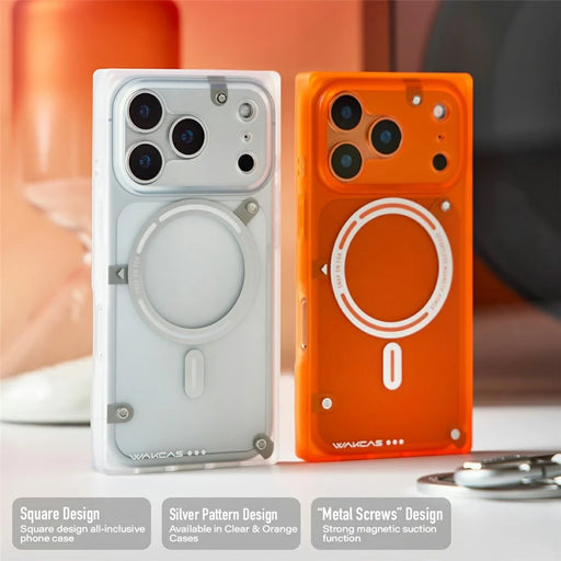 WAKCAS For iPhone 17 Pro Magnetic Phone Case Screw-style Matte TPU Cover Compatible with MagSafe - Orange - 2
