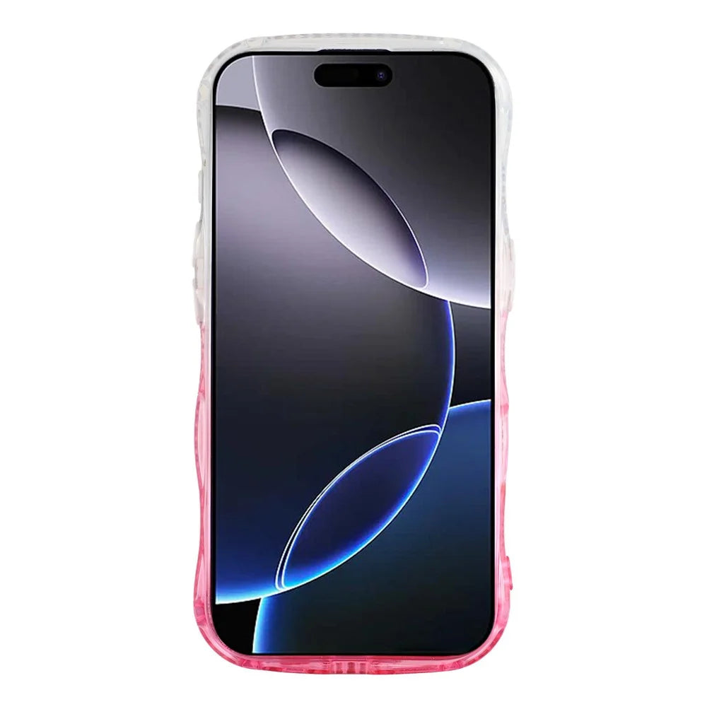 For iPhone 16 Pro Max Case Rhinestone Decor Wave Frame TPU Phone Cover with Leopard Print Glitter Card  /  Lens Film - Gradient Pink - 3