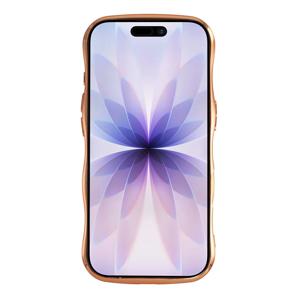 For iPhone 16 Magnetic Case Electroplated Wave Frame Rhinestone Decor TPU PC Phone Cover with Love Glitter Paper - Orange - 3