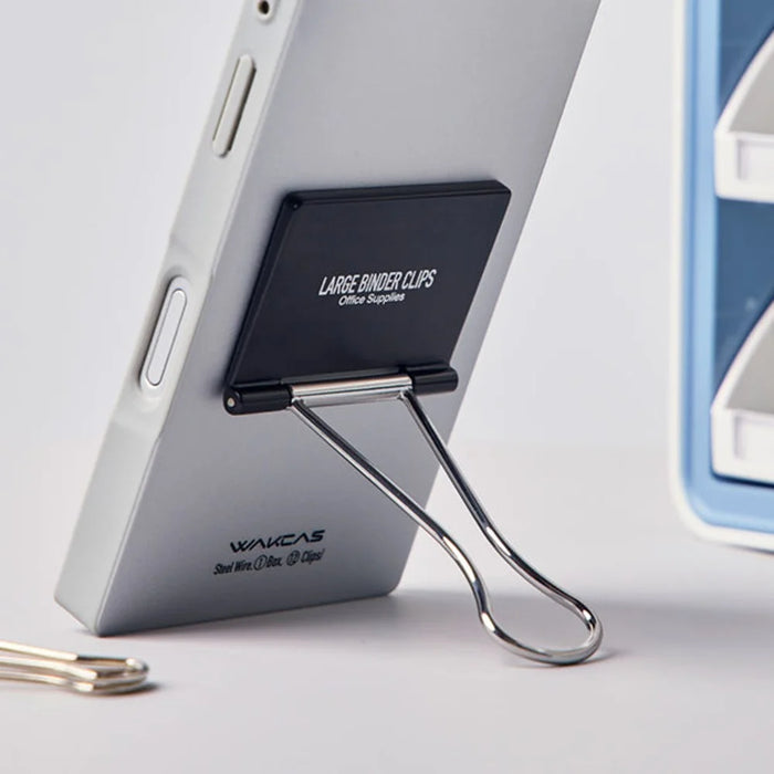 WAKCAS For iPhone 16 Pro Case Metal Binder Clip Kickstand Matte TPU Square Phone Cover - Silver - 4