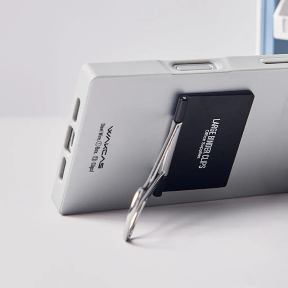 WAKCAS For iPhone 16 Pro Max Case Metal Binder Clip Kickstand Matte TPU Square Phone Cover - Silver - 3