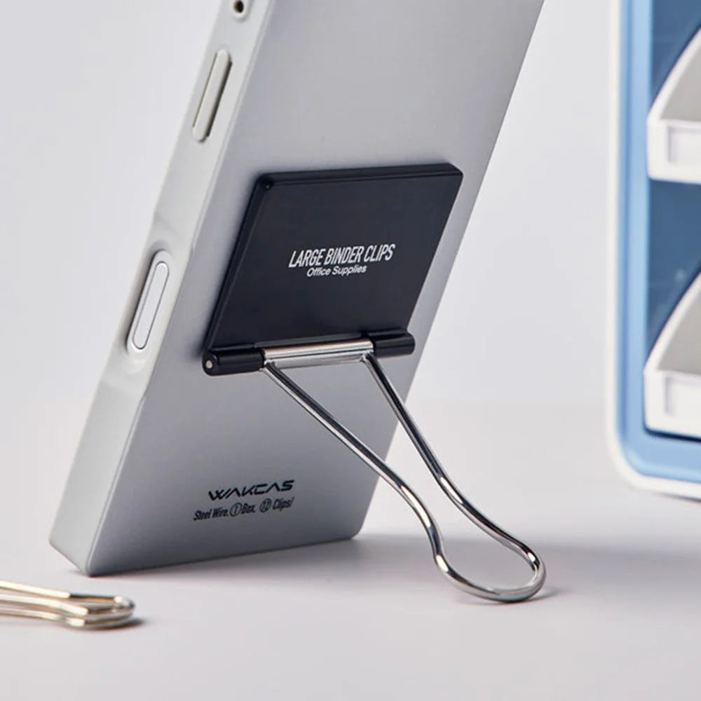 WAKCAS For iPhone 16 Pro Max Case Metal Binder Clip Kickstand Matte TPU Square Phone Cover - Silver - 4