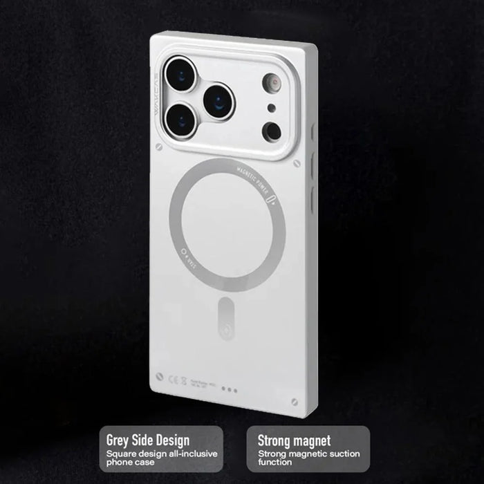 WAKCAS For iPhone 17 Pro Magnetic Case Matte Electroplated TPU Square Phone Cover Compatible with MagSafe - Silver - 3
