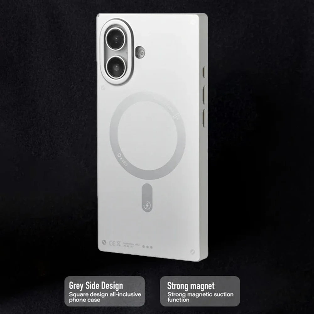 WAKCAS For iPhone 17 Magnetic Case Matte Electroplated TPU Square Phone Cover Compatible with MagSafe - Silver - 3