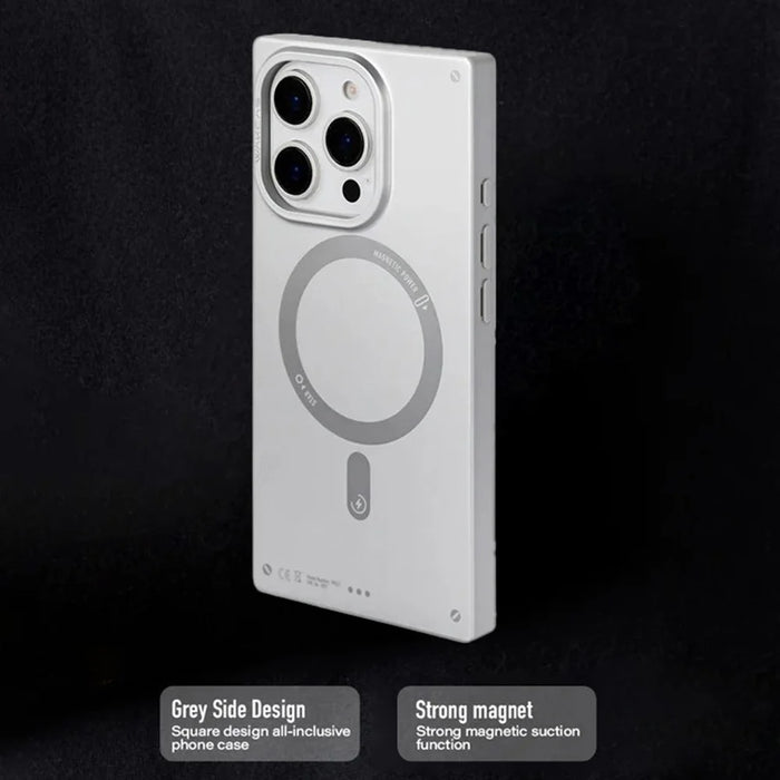 WAKCAS For iPhone 16 Pro Magnetic Case Matte Electroplated TPU Square Phone Cover Compatible with MagSafe - Silver - 3