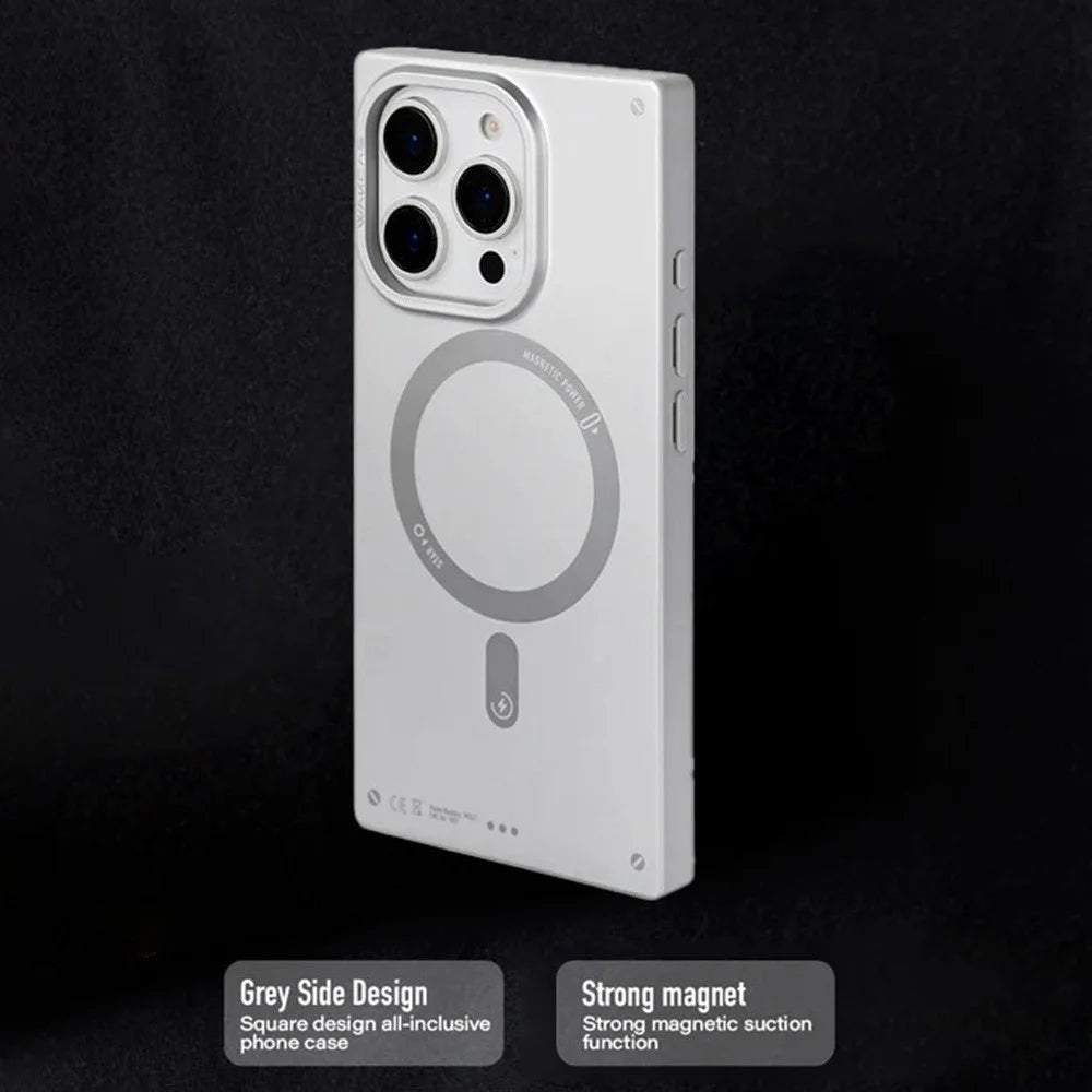 WAKCAS For iPhone 16 Pro Max Magnetic Case Matte Electroplated TPU Square Phone Cover Compatible with MagSafe - Silver - 3