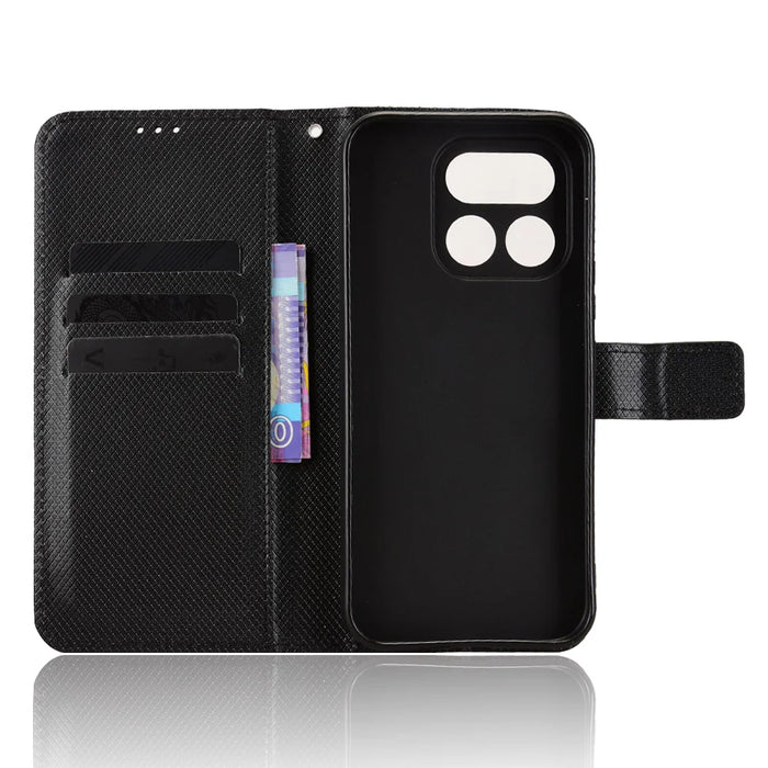 For Realme 16 Pro 5G Leather Wallet Case with Strap Diamond Texture Phone Cover - Black - 5