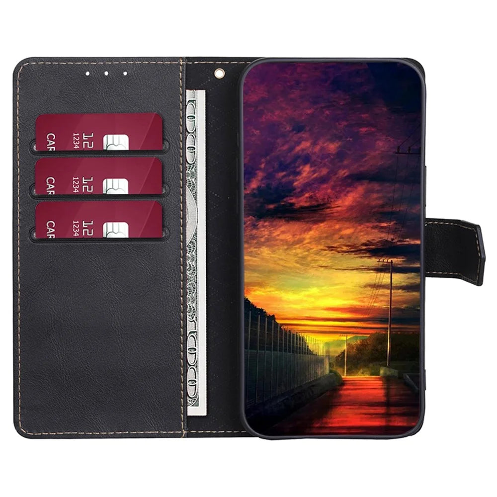 For Samsung Galaxy A04s 4G (164.7mm) Cowhide Texture PU Leather Phone Stand Wallet Case RFID Blocking Magnetic Clasp Well-protected Cover - Black - 3