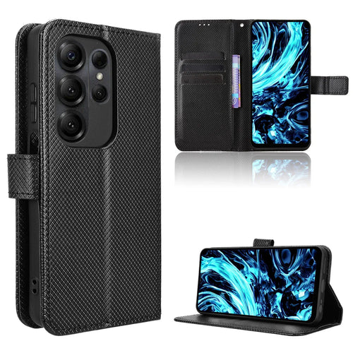 For Doogee Note 56X Leather Wallet Case with Strap Diamond Texture Phone Cover - Black - 1