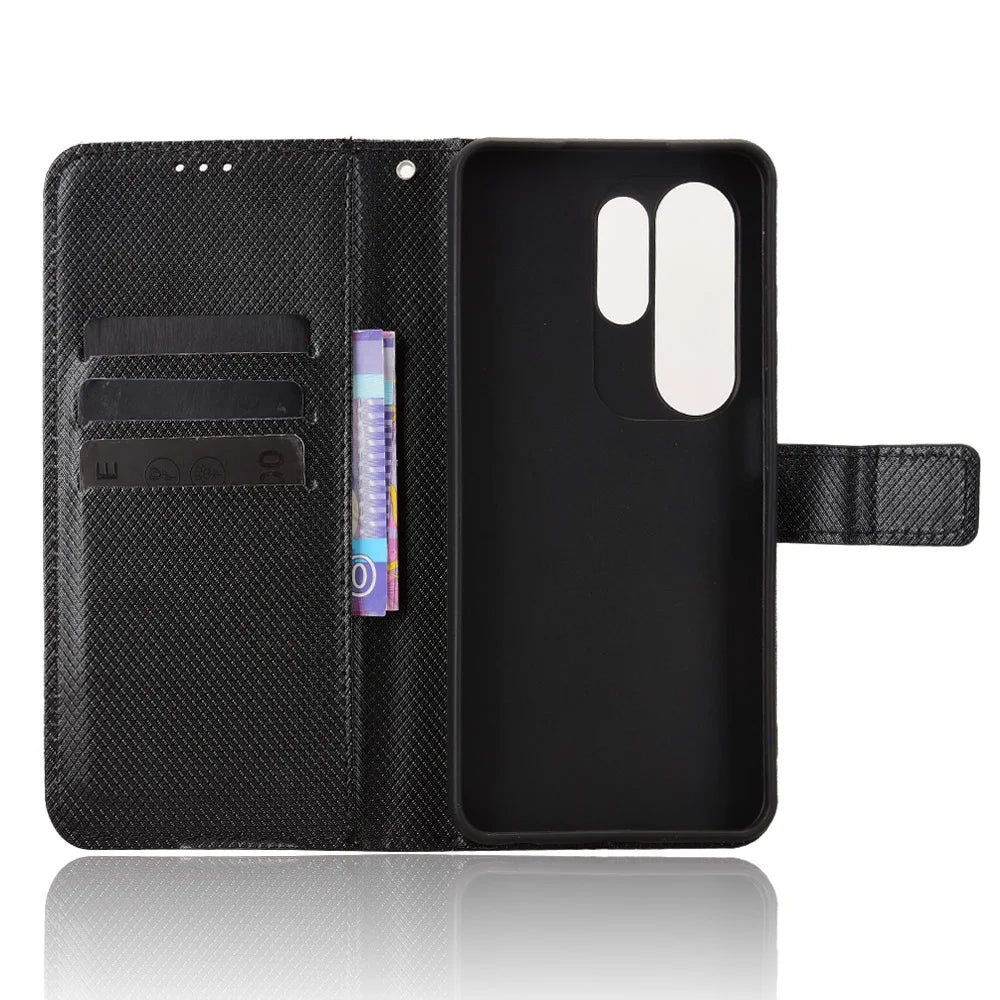 For Doogee Note 56X Leather Wallet Case with Strap Diamond Texture Phone Cover - Black - 5
