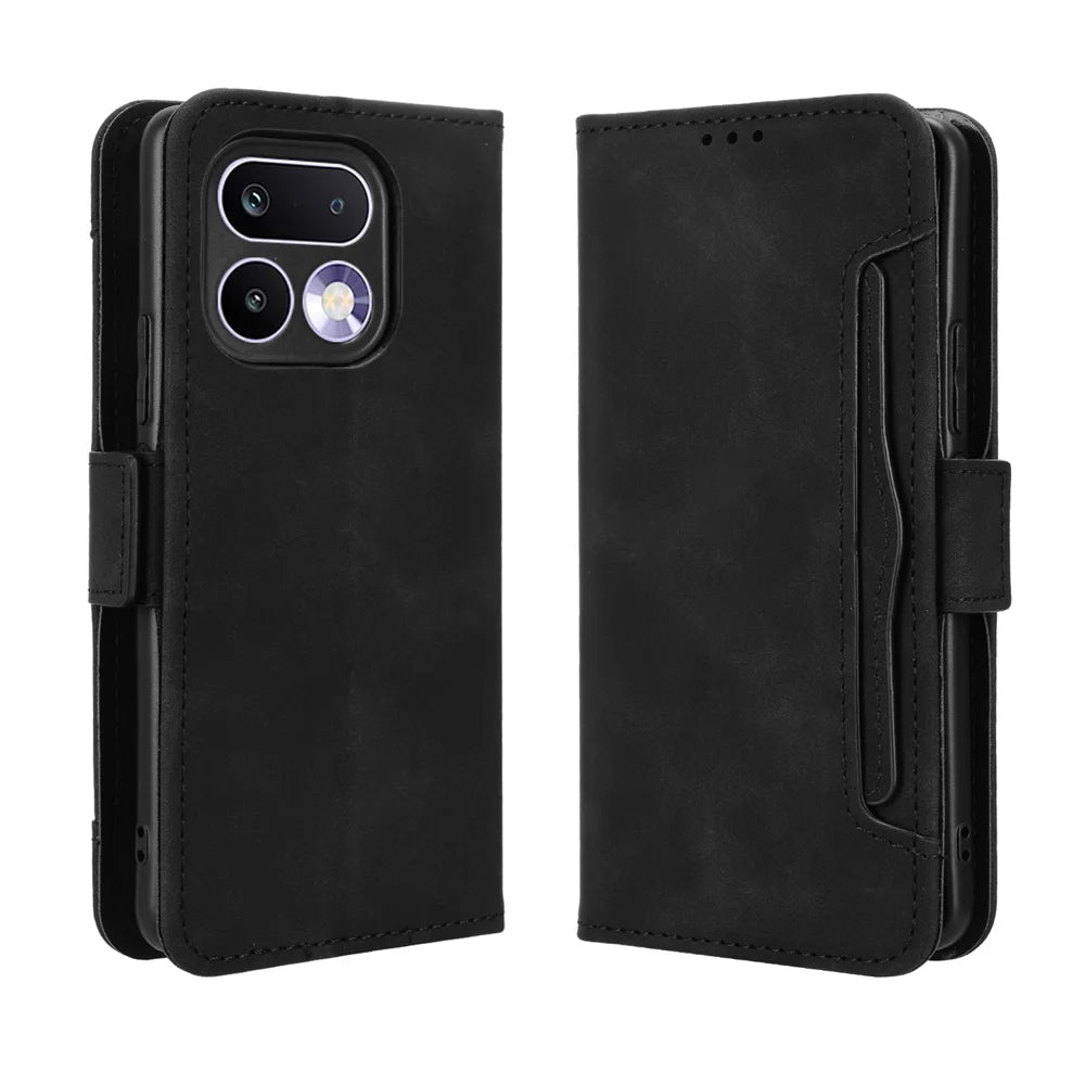 For Realme 16 Pro+ 5G Leather Case Phone Wallet Cover with Multiple Card Slots - Black - 1