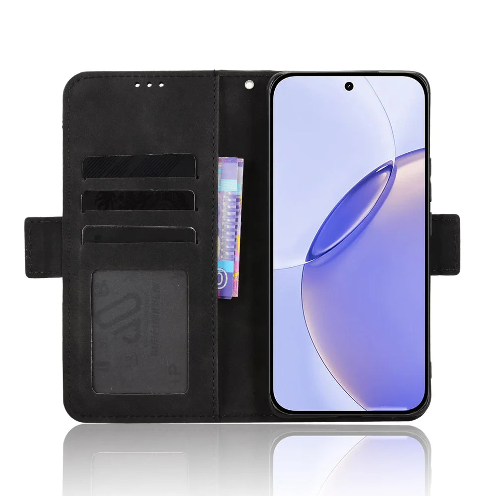 For Realme 16 Pro 5G Leather Case Phone Wallet Cover with Multiple Card Slots - Black - 5