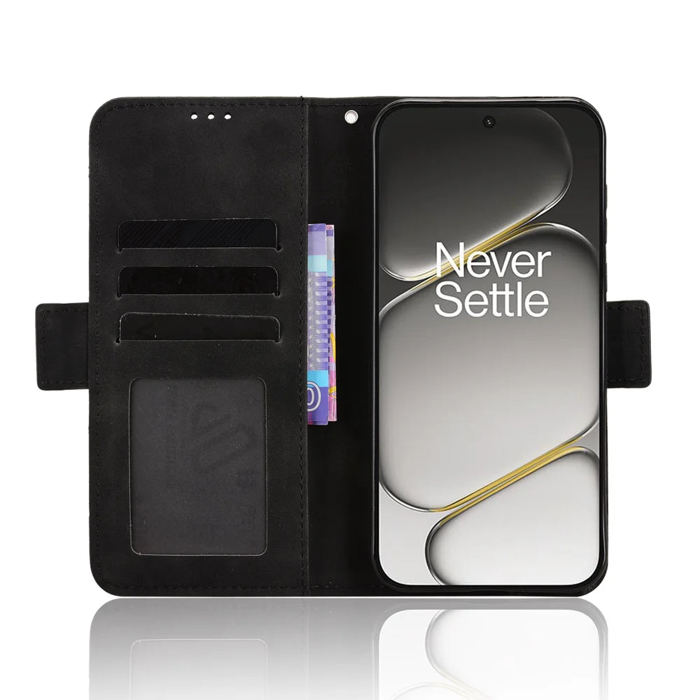 For OnePlus Nord CE6 5G / Turbo 6V 5G Leather Case Phone Wallet Cover with Multiple Card Slots - Black - 5