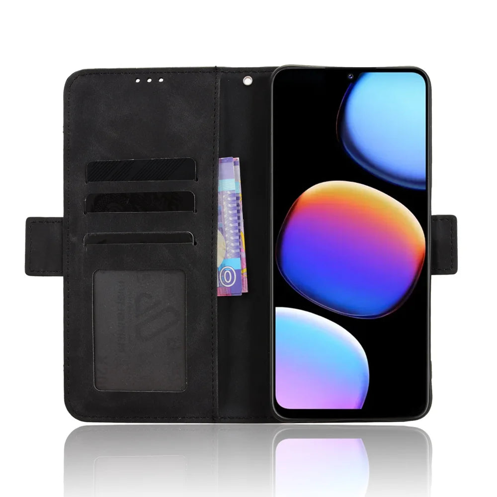 For ZTE nubia V80 Max 4G Leather Case Phone Wallet Cover with Multiple Card Slots - Black - 5