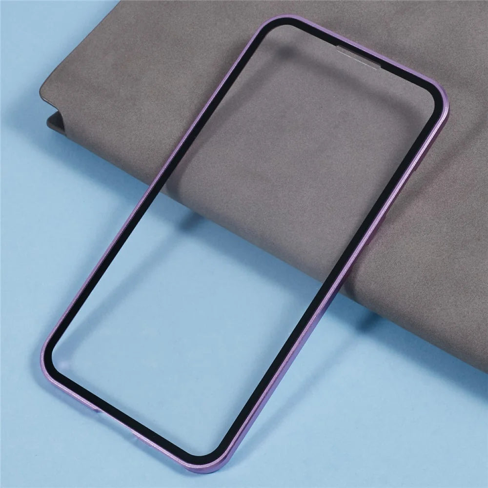 For Samsung Galaxy S25 FE Case Double-Sided Tempered Glass Phone Cover with Magnetic Adsorption Metal Frame - Purple - 7