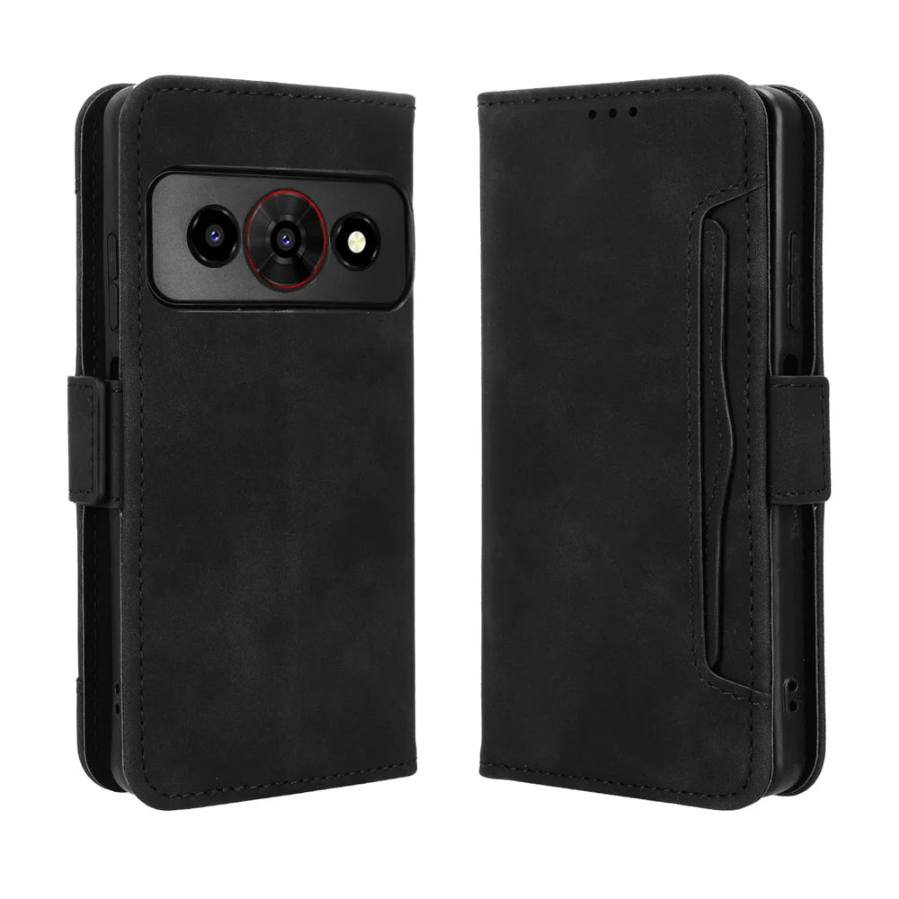 For Optus X Value 5G / ZTE Nubia P7 Pro 5G Leather Case Phone Wallet Cover with Multiple Card Slots - Black - 1