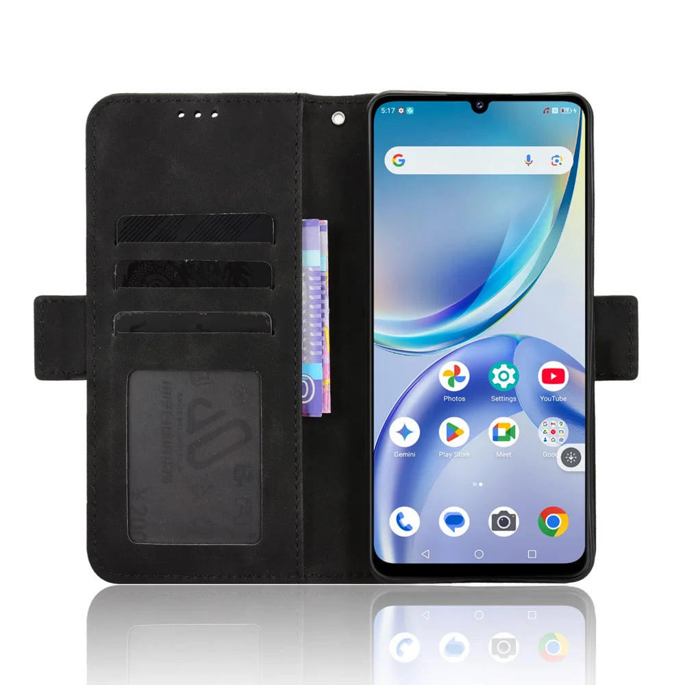 For Optus X Value 5G / ZTE Nubia P7 Pro 5G Leather Case Phone Wallet Cover with Multiple Card Slots - Black - 5