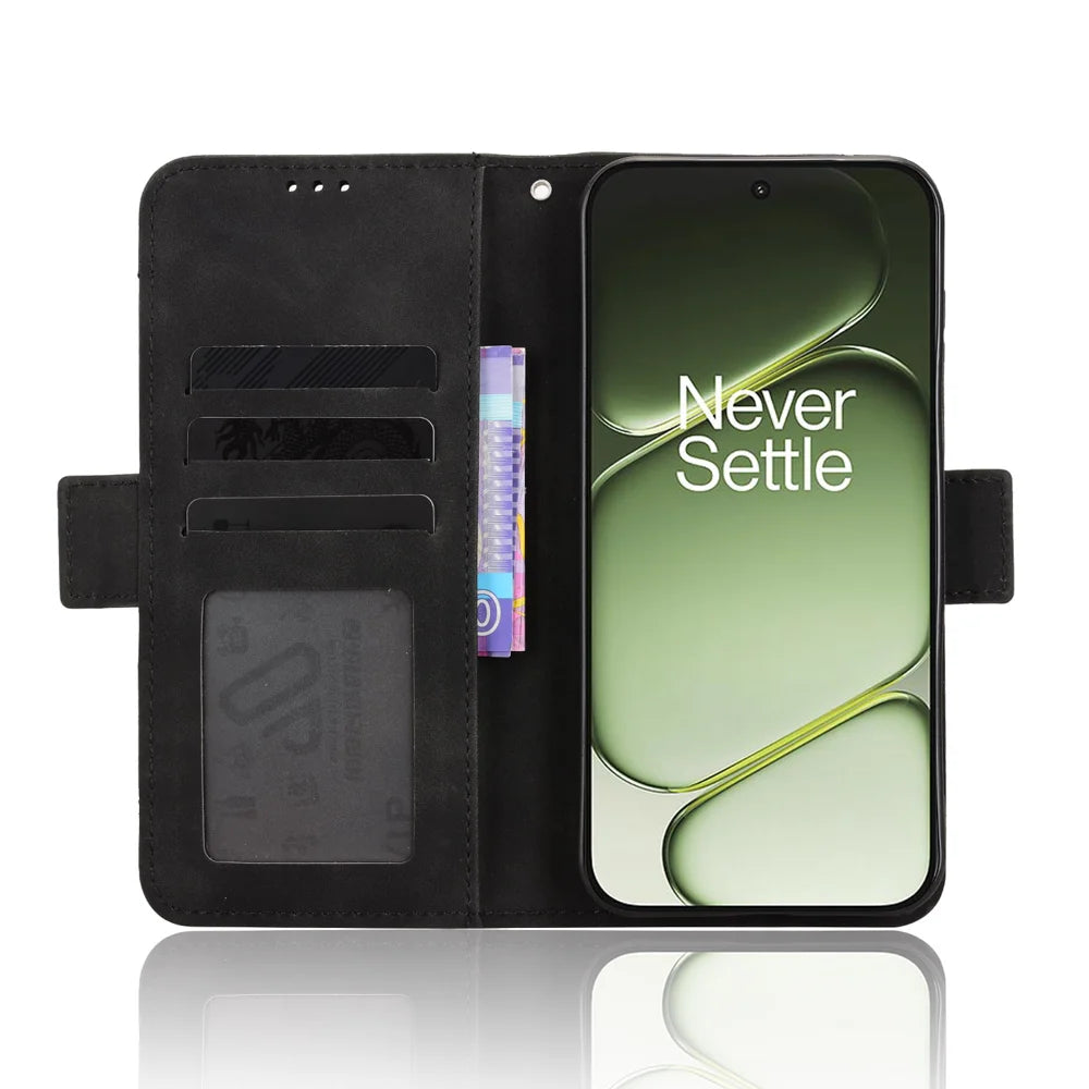 For OnePlus Turbo 6 5G / Nord 6 5G Leather Case Phone Wallet Cover with Multiple Card Slots - Black - 5
