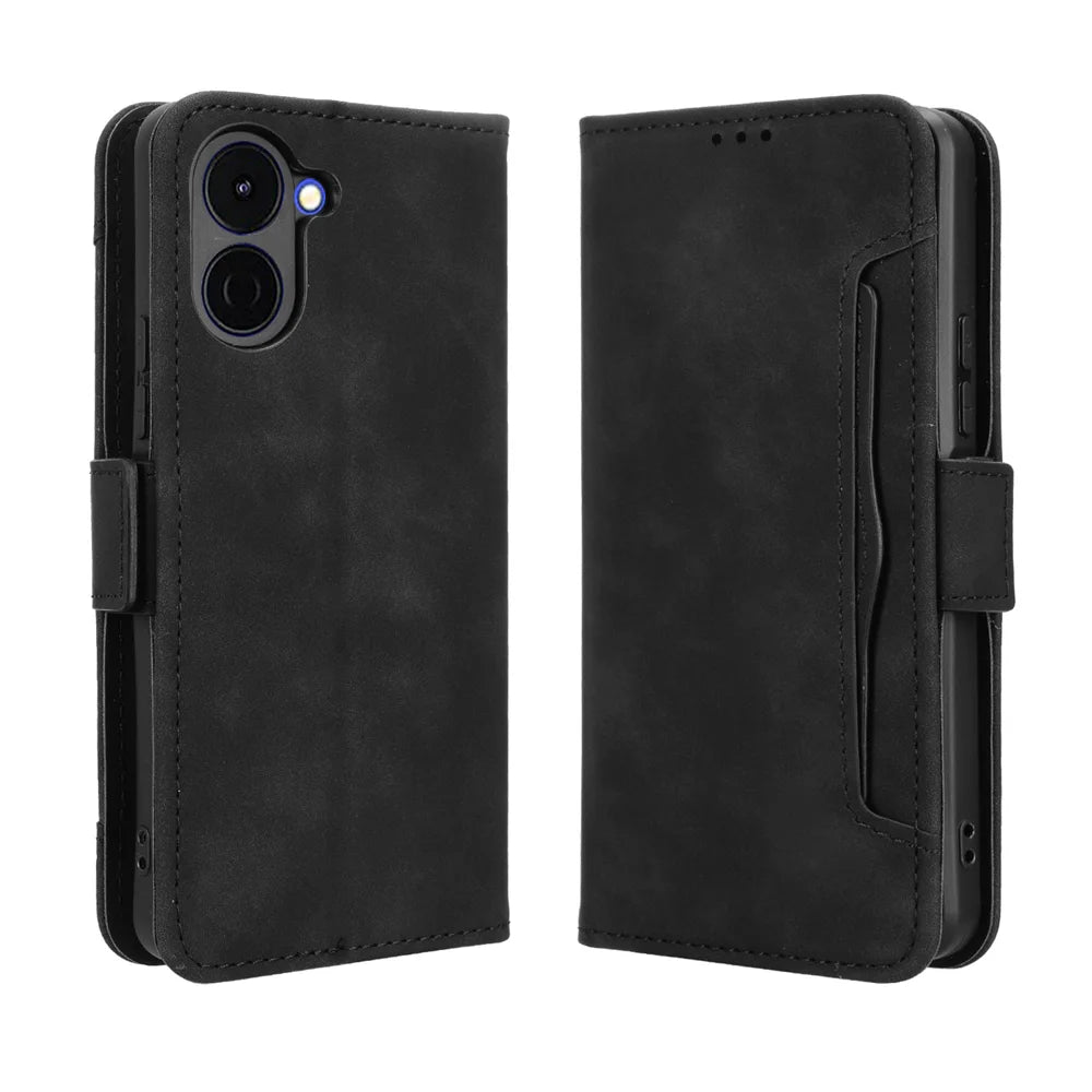 For TECNO Spark Go 3 Leather Case Phone Wallet Cover with Multiple Card Slots - Black - 1