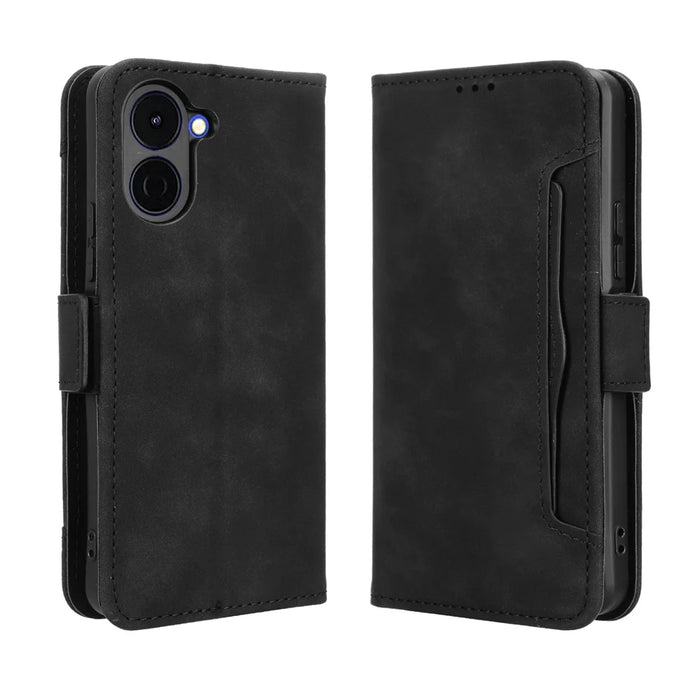 For TECNO Spark Go 3 Leather Case Phone Wallet Cover with Multiple Card Slots - Black - 1