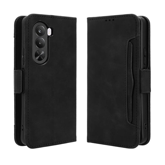 For Realme P4x 5G Leather Case Phone Wallet Cover with Multiple Card Slots - Black - 1