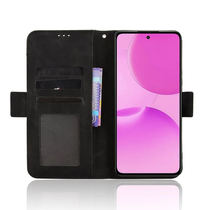 For Realme P4x 5G Leather Case Phone Wallet Cover with Multiple Card Slots - Black - 5