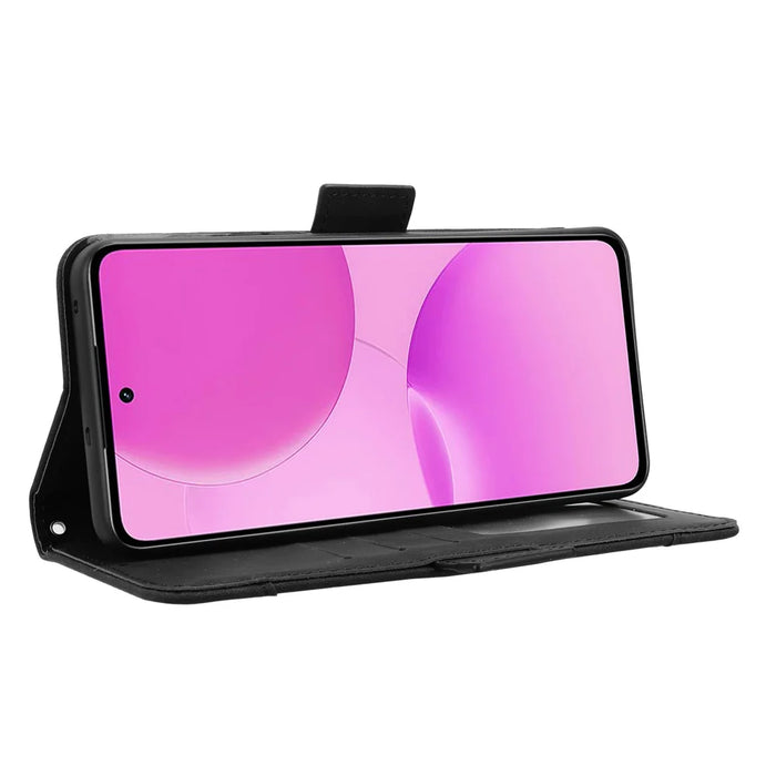 For Realme P4x 5G Leather Case Phone Wallet Cover with Multiple Card Slots - Black - 6