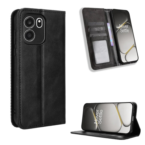 For OnePlus Nord CE6 5G / Turbo 6V 5G Leather Case Wallet Stand Retro Texture Phone Cover - Black - 1
