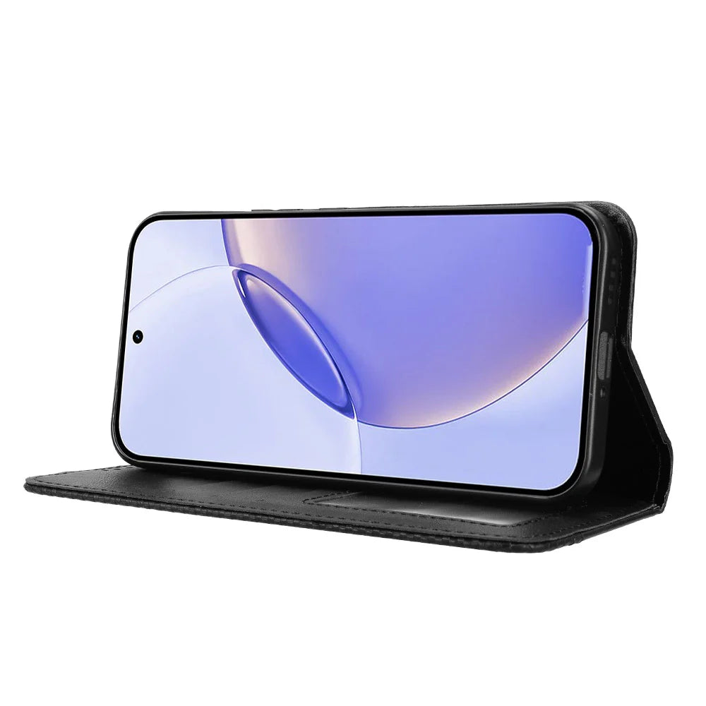 For Realme 16 Pro+ 5G Leather Case Wallet Stand Retro Texture Phone Cover - Black - 7