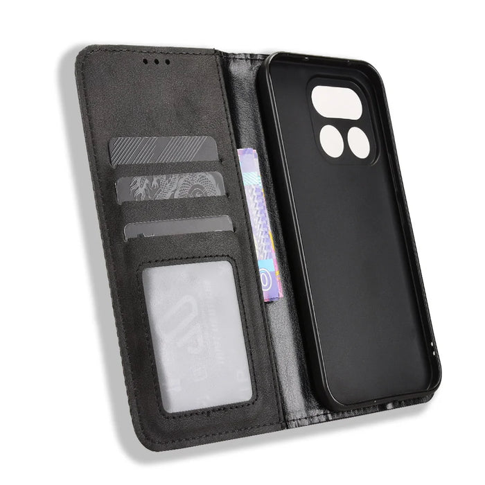 For Realme 16 Pro 5G Leather Case Wallet Stand Retro Texture Phone Cover - Black - 5