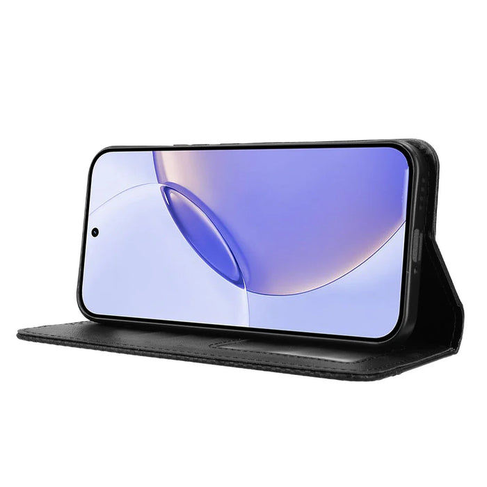 For Realme 16 Pro 5G Leather Case Wallet Stand Retro Texture Phone Cover - Black - 7