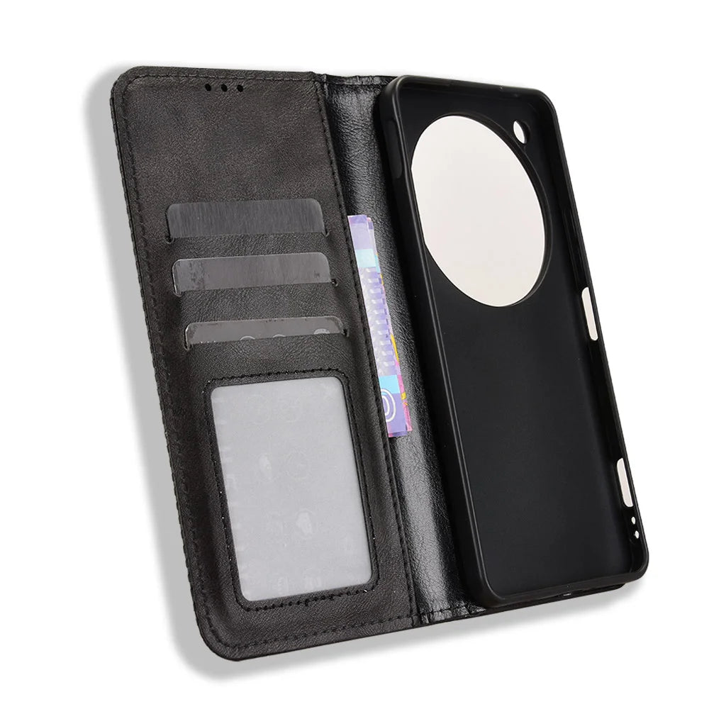 For ZTE nubia Focus 2 Ultra 5G Leather Case Wallet Stand Retro Texture Phone Cover - Black - 5