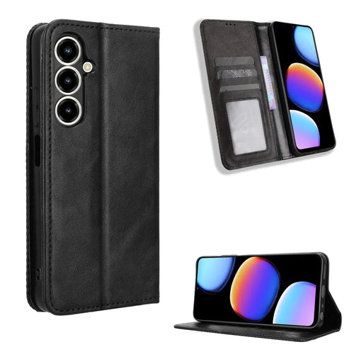 For ZTE nubia V80 Max 4G Leather Case Wallet Stand Retro Texture Phone Cover - Black - 1