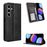 For ZTE nubia V80 Max 4G Leather Case Wallet Stand Retro Texture Phone Cover - Black - 1