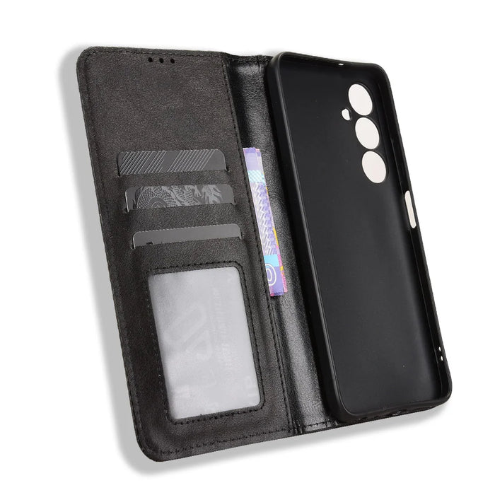 For ZTE nubia V80 Max 4G Leather Case Wallet Stand Retro Texture Phone Cover - Black - 5