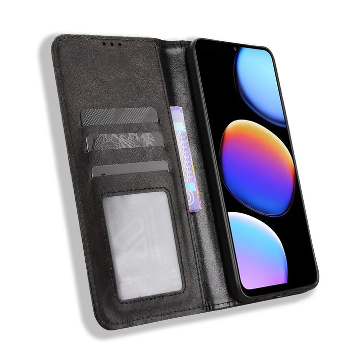 For ZTE nubia V80 Max 4G Leather Case Wallet Stand Retro Texture Phone Cover - Black - 6
