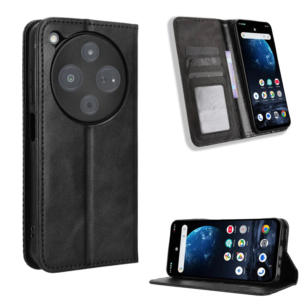 For Optus X Pro 2 5G / ZTE Nubia P9 Pro 5G Leather Case Wallet Stand Retro Texture Phone Cover - Black - 1