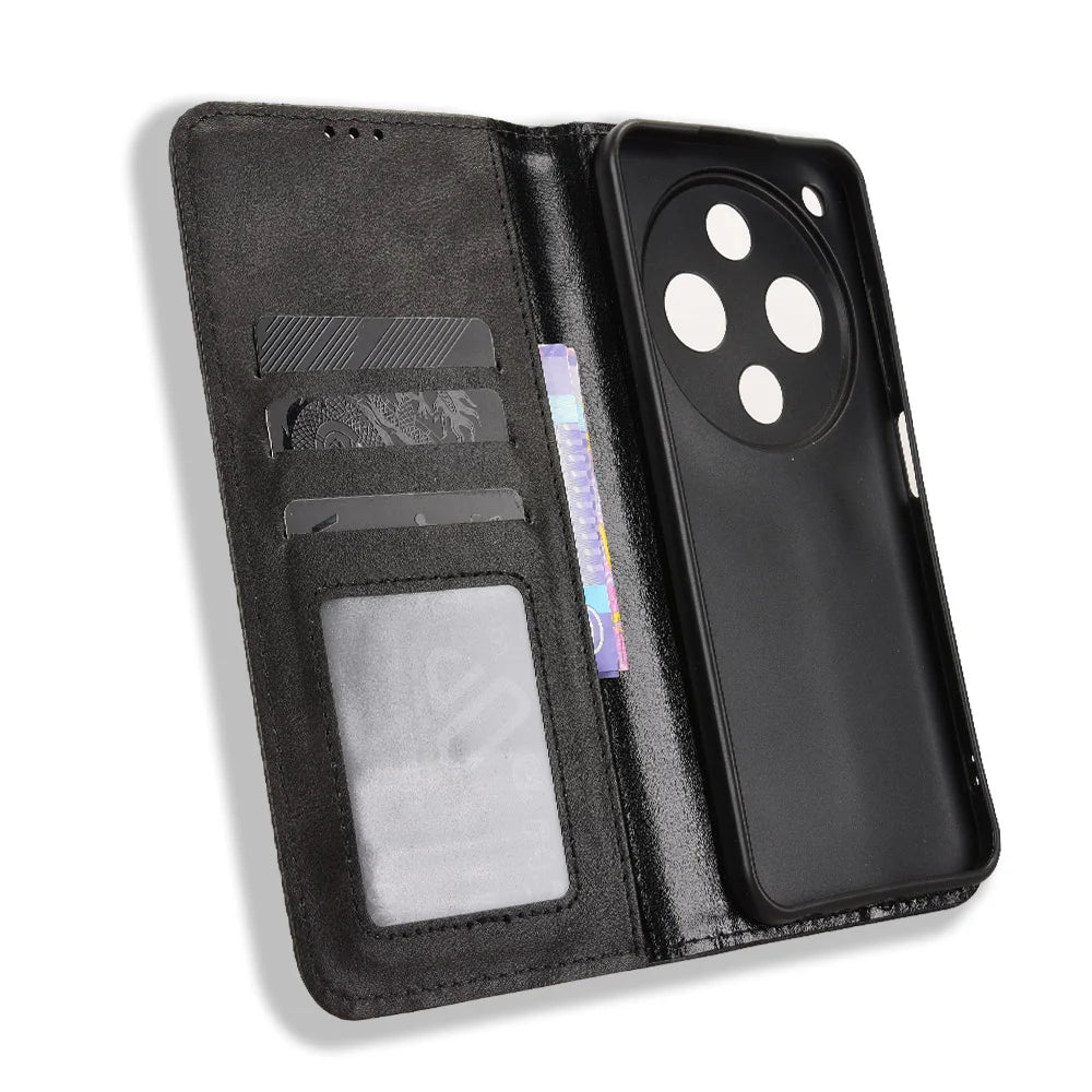 For Optus X Pro 2 5G / ZTE Nubia P9 Pro 5G Leather Case Wallet Stand Retro Texture Phone Cover - Black - 5