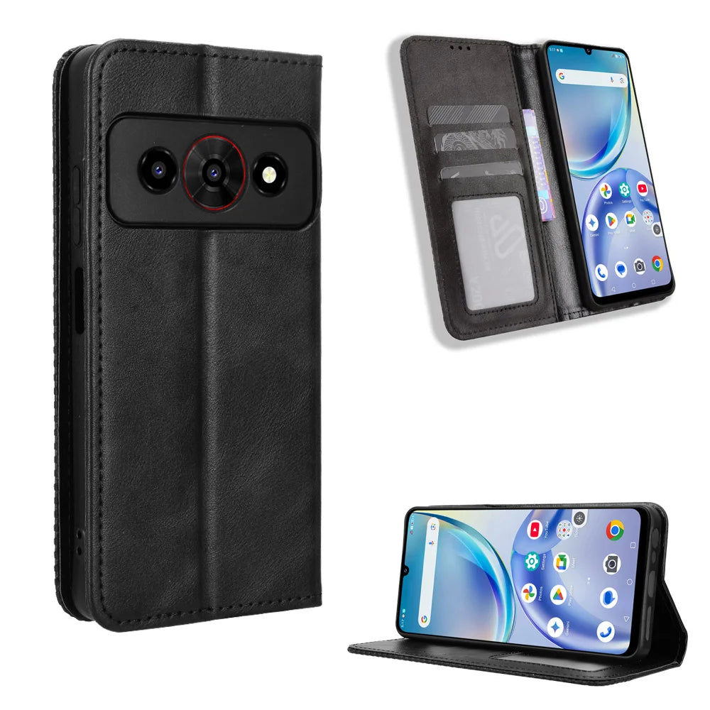 For Optus X Value 5G / ZTE Nubia P7 Pro 5G Leather Case Wallet Stand Retro Texture Phone Cover - Black - 1