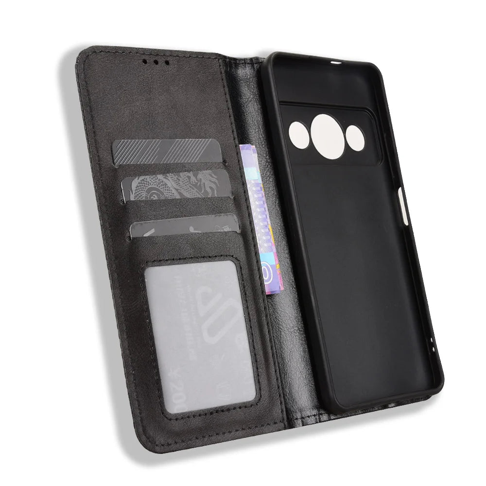 For Optus X Value 5G / ZTE Nubia P7 Pro 5G Leather Case Wallet Stand Retro Texture Phone Cover - Black - 5