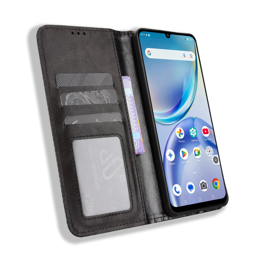 For Optus X Value 5G / ZTE Nubia P7 Pro 5G Leather Case Wallet Stand Retro Texture Phone Cover - Black - 6