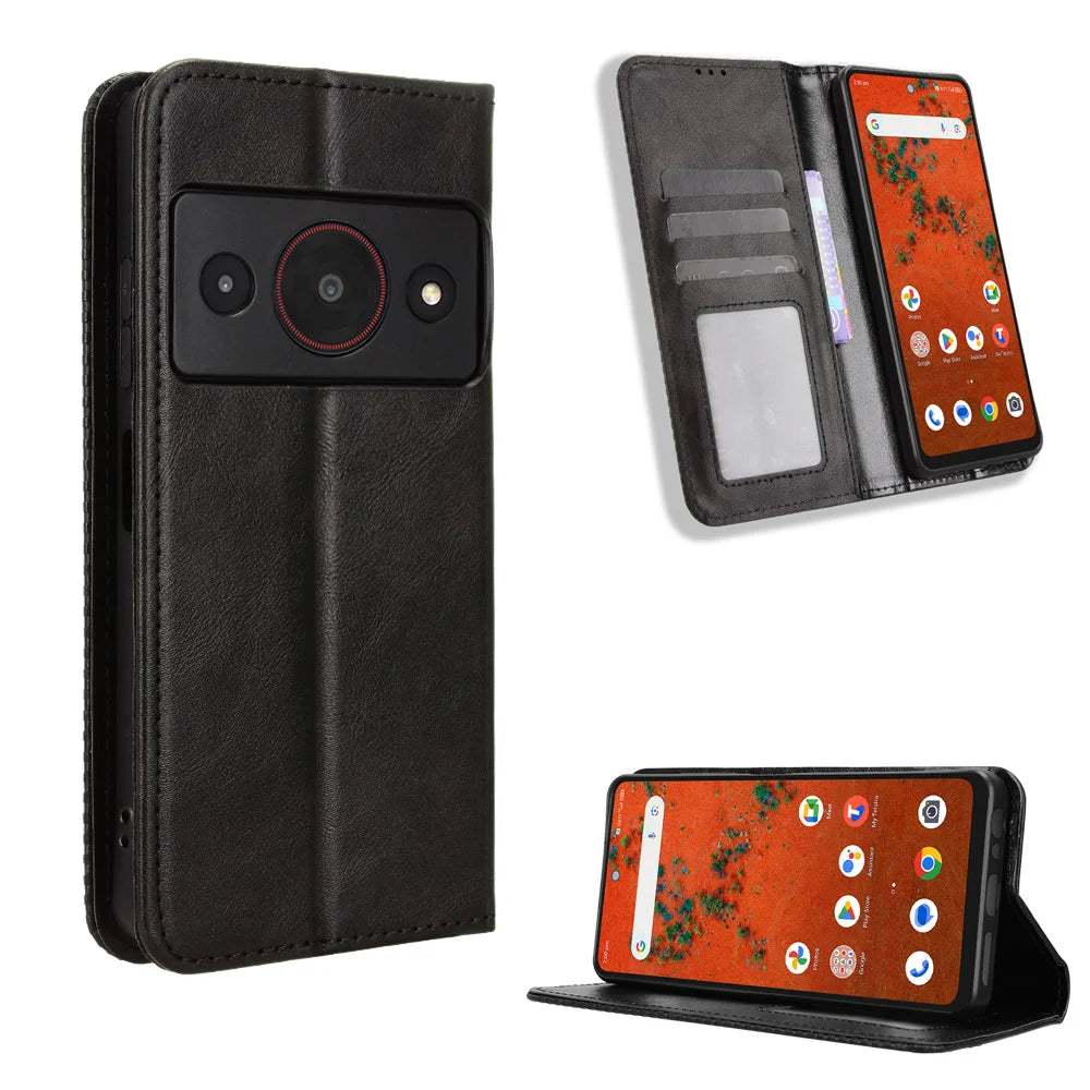 For ZTE Blade A75 Pro 5G Leather Case Wallet Stand Retro Texture Phone Cover - Black - 1