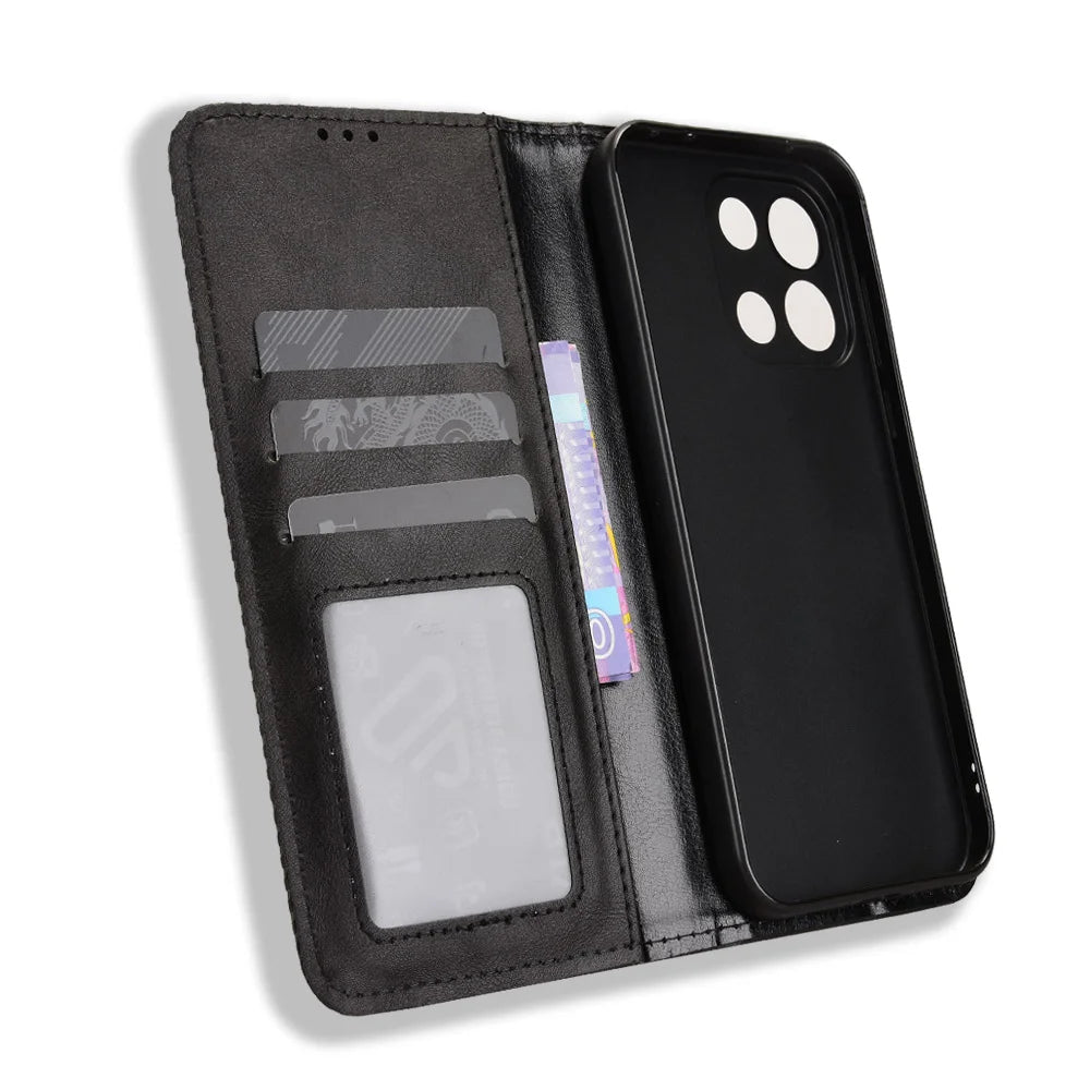 For OnePlus Turbo 6 5G / Nord 6 5G Leather Case Wallet Stand Retro Texture Phone Cover - Black - 5