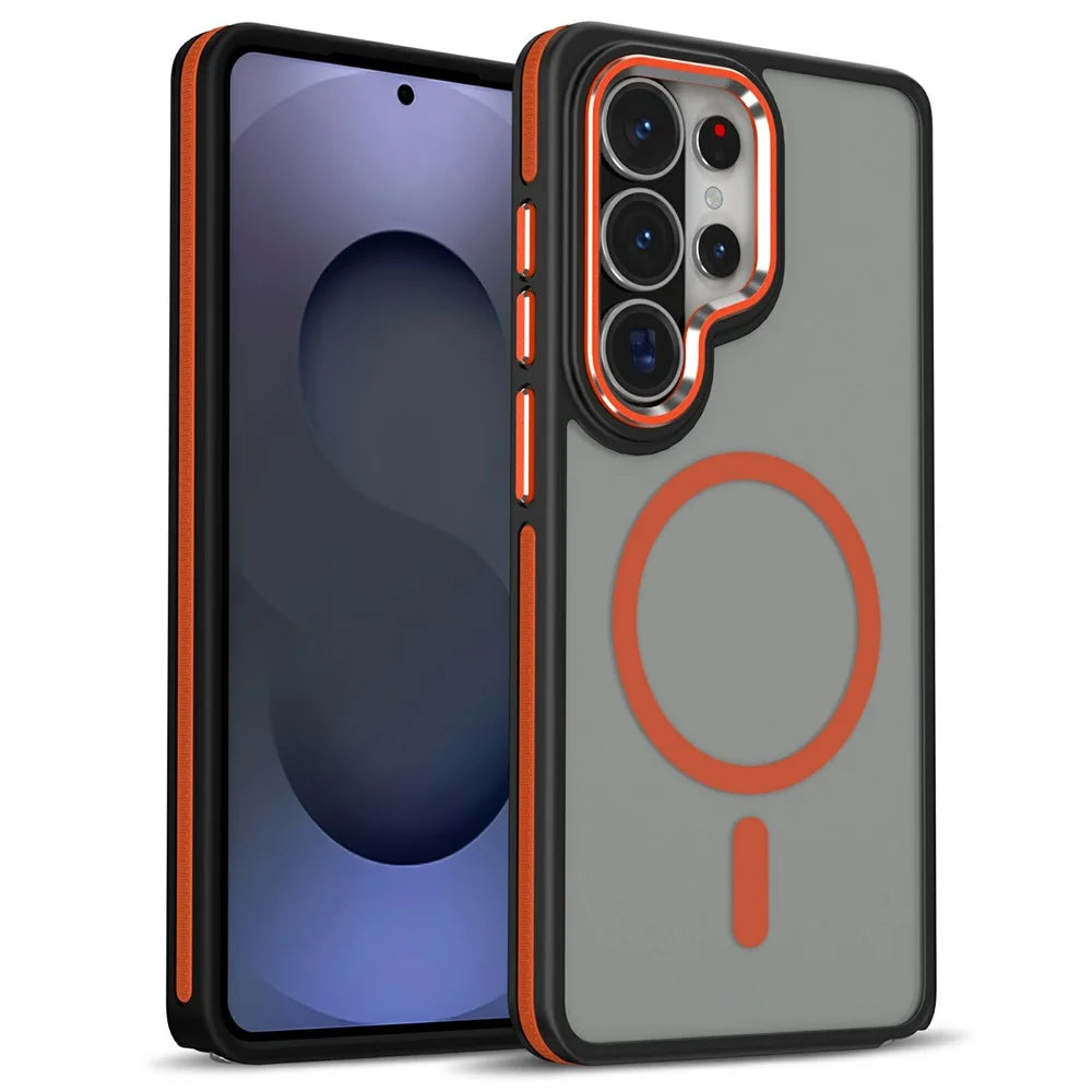 For Samsung Galaxy S26 Ultra Magnetic Case Matte Skin Touch Anti Drop TPU PC Phone Cover - Orange - 1